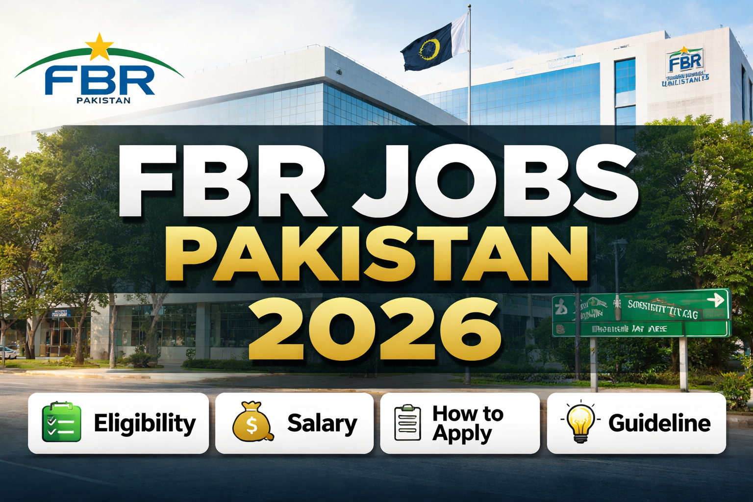 Official thumbnail for FBR jobs Pakistan 2026 showing Federal Board of Revenue recruitment apply guide with customs officer and headline text